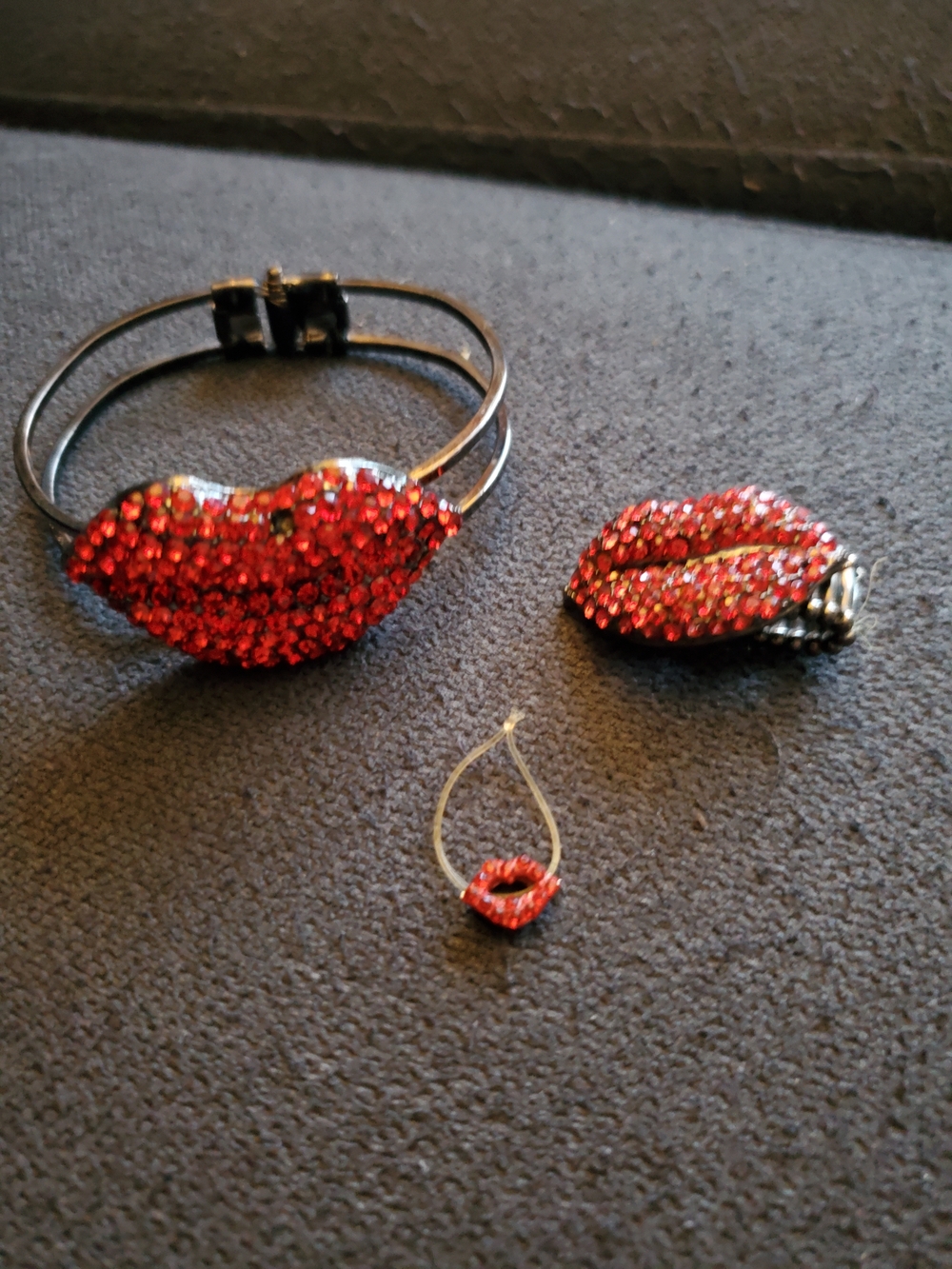 Vintage Red Crystal Lip Bracelet, Ring And Toe Ring Set